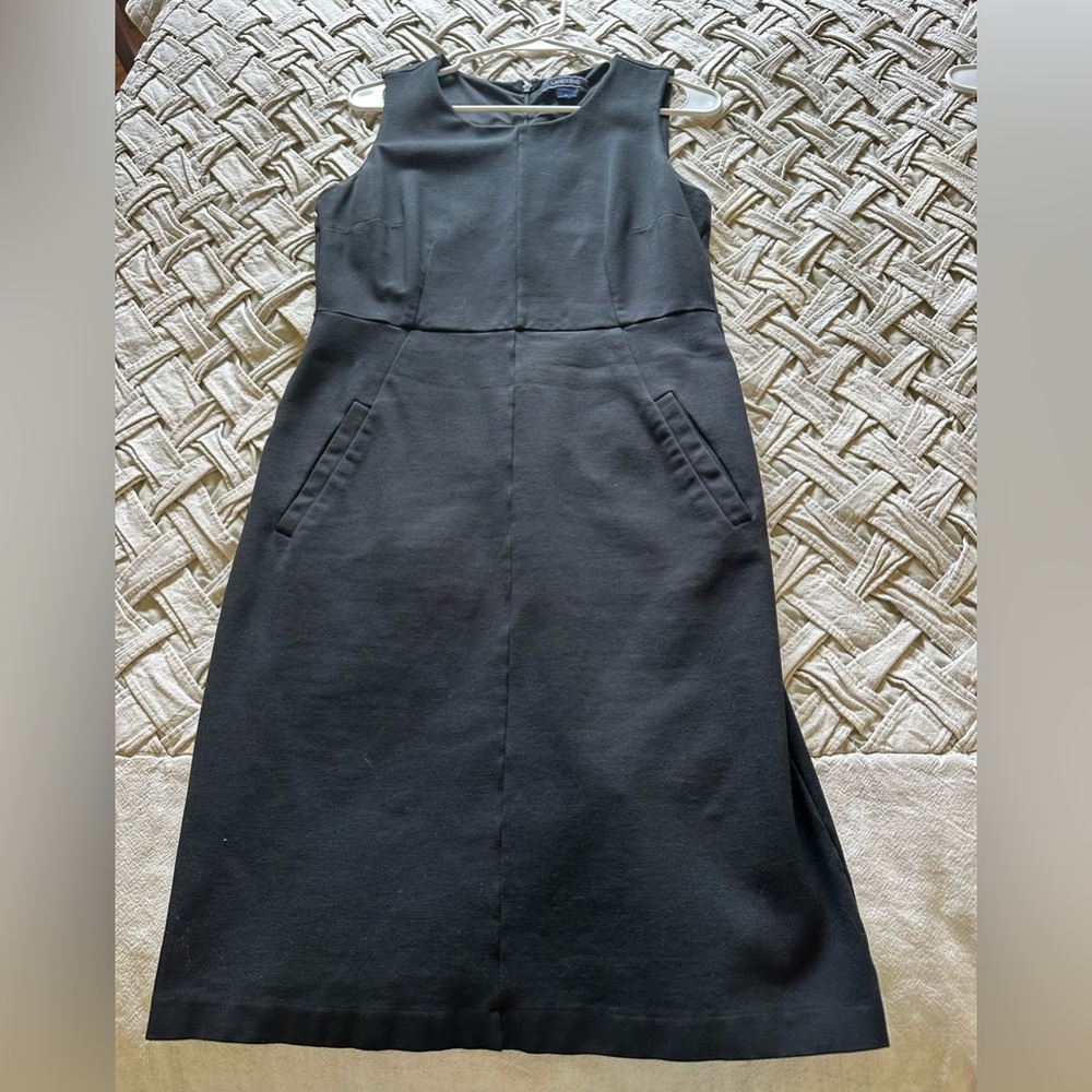 Lands End Womens Cocktail Mini Sheath Dress Back Slit Sleeveless Black Size 8